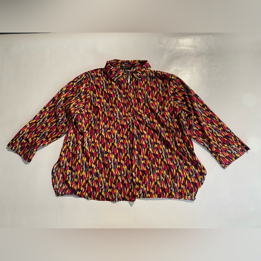 NEW Size PXL Petite Investments 3/4 Sleeve Popover Blouse Polyester Red $59